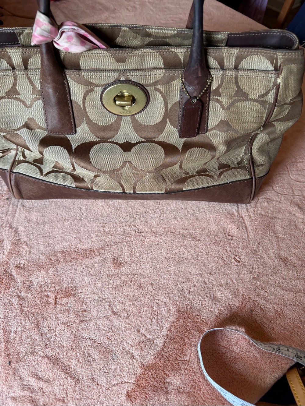 Coach Olive and Brown Signature Satchel with Turn-Lock - Picture 7 of 8